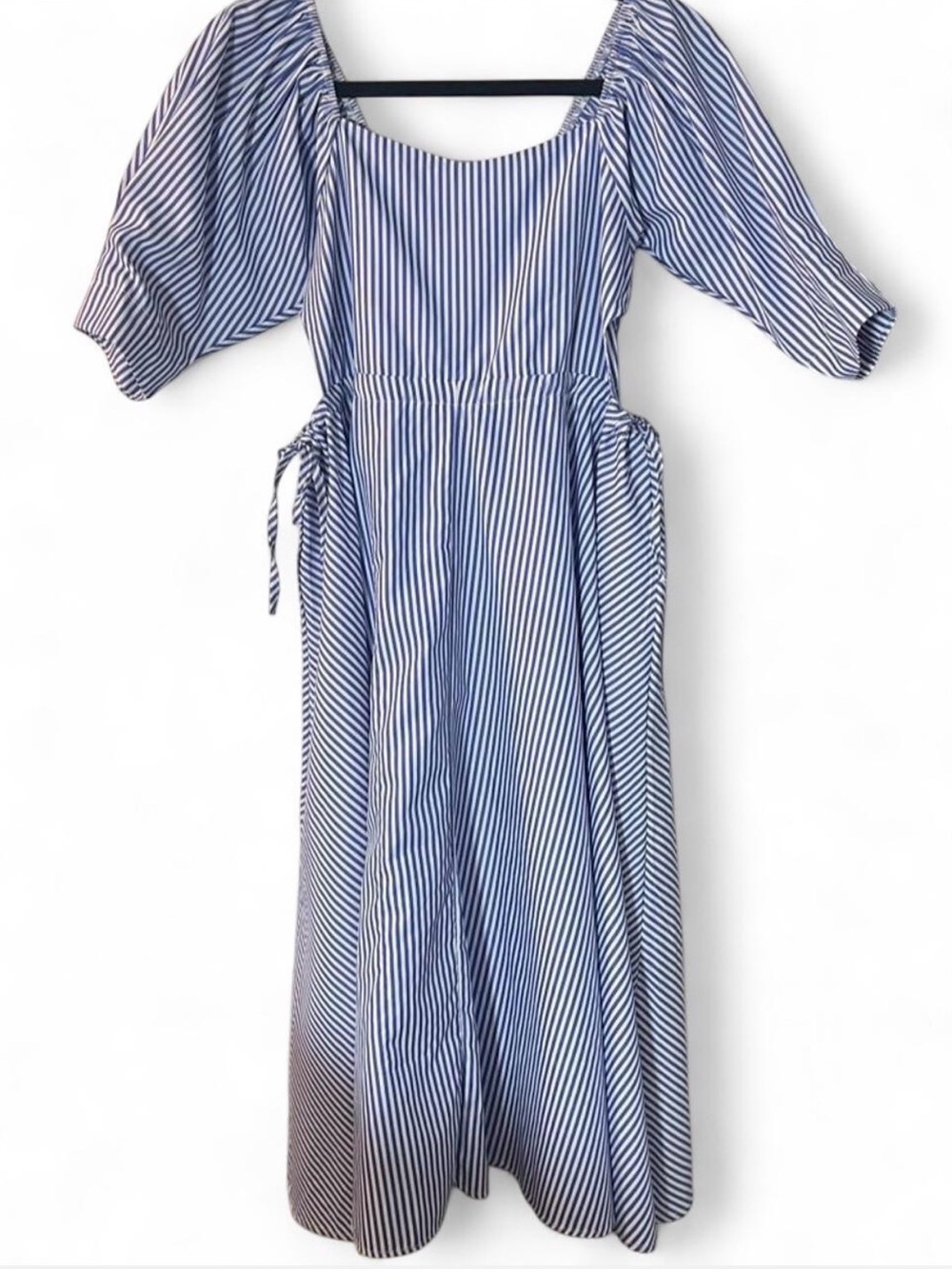 Vita Grace Blue & White Striped Puff Sleeve Cutout Maxi Dress Size 6 / Medium